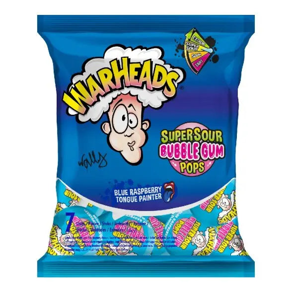 Warheads Super Sour Bubble Gum Pops Framboise Bleue 105g OhMyCandyBox